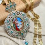 Панагия серебряная с финифтью и цепью (h 165 мм.)
