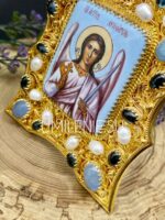 Икона настольная латунная в позолоте с финифтью — изображение 2