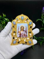 Икона настольная латунная в позолоте с финифтью — изображение 4