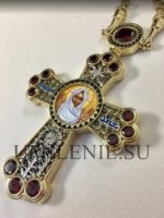 Крест наперсный серебряный в позолоте с финифтью и цепью (h 125 мм.) — изображение 2