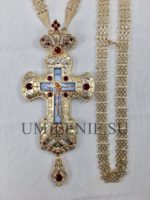 Крест наперсный серебряный с финифтью и цепью (h 165 мм.)