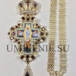 Крест наперсный серебряный в позолоте с финифтью без цепи (h 155 мм.)