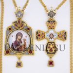 Архиерейский наперсный комплект латунный в позолоте с цепями (h 140 мм.)