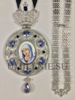 Панагия серебряная с финифтью и цепью (h 160 мм.)