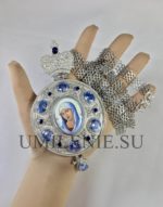 Панагия серебряная с финифтью и цепью (h 160 мм.) — изображение 5