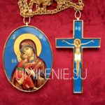 Архиерейский наперсный комплект латунный в позолоте с цепями (h 120 мм.)