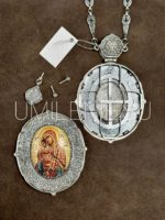 Панагия-мощевик серебряная с эмалью с цепью (h 150 мм.) — изображение 4