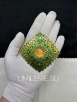 Мощевик латунный в позолоте с эмалью зеленый — изображение 2