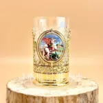 Подстаканник латунный в позолоте с иконой святого Георгия Победоносца.