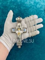 Крест наперсный латунный в серебрении с цепью (h 135 мм.) — изображение 5