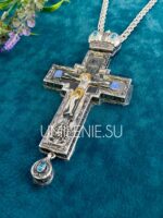 Крест наперсный латунный в серебрении с цепью (h 135 мм.) — изображение 3