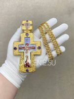Крест наперсный латунный в позолоте с цепью — изображение 5