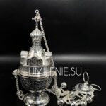 Кадило латунное в серебрении с чернением (h 240 мм.)