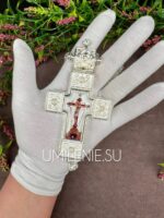 Крест наперсный латунный в серебрении с цепью