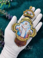 Крест наперсный серебряный с финифтью — изображение 3