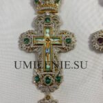 Крест наперсный серебряный в позолоте с финифтью (h 170 мм.) (ЦЕНА БЕЗ ЦЕПИ )