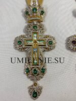 Крест наперсный серебряный в позолоте с финифтью (h 170 мм.) (ЦЕНА БЕЗ ЦЕПИ )