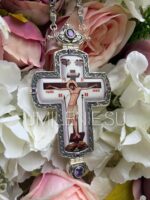 Крест наперсный с украшениями из ювелирного сплава в серебрении