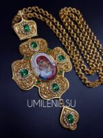 Панагия латунная в позолоте (финифть,фианиты) без цепи — изображение 7