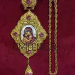 Панагия латунная в позолоте с вставками с цепью (финифть)