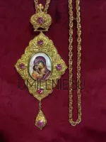 Панагия латунная в позолоте с вставками с цепью (финифть)