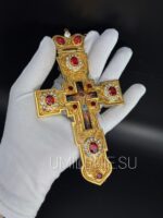 Крест наперсный латунный в позолоте с цепью со вставками — изображение 2