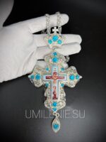 Крест наперсный латунный в серебрении с цепью (h 150 мм.) — изображение 3