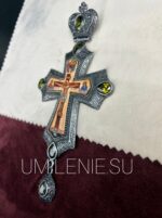 Крест наперсный латунный в серебрение и чернение БЕЗ ЦЕПИ (финифть) — изображение 4