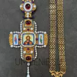 Крест наперсный серебряный в позолоте с финифтью без цепи (h 150 мм.)