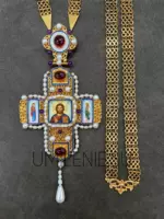 Крест наперсный серебряный в позолоте с финифтью без цепи (h 150 мм.)