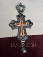 Крест наперсный латунный в серебрение и чернение БЕЗ ЦЕПИ (финифть)